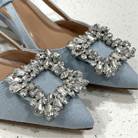 NEW Slingback Heels Rhinestone Blue Denim Sz 5 A New Day - Picture 2 of 8